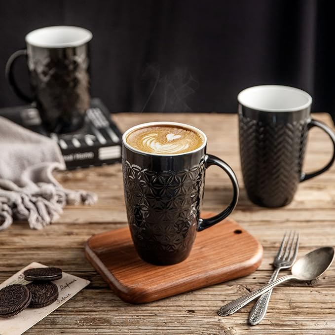 AmorArc 20 oz Large Coffee Mugs Set of 6, Embossed Ceramic Coffee Mugs - Image 6