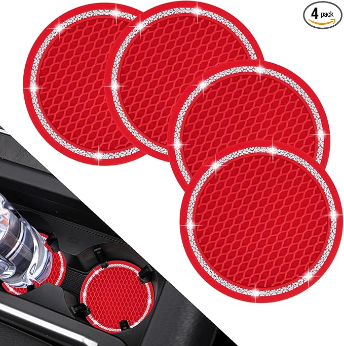 Car Coasters, 4 Pack Vehicle Bling Car Coaster, Universal Rhinestone Coaster by COCASES