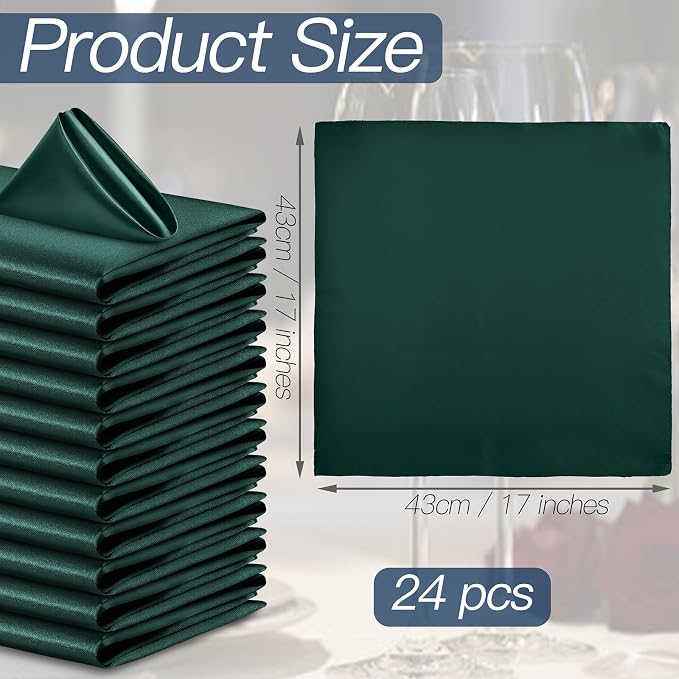 P Pothuiny 24 Pcs Green Satin Napkins 17 x 17 Inch, Satin Cloth Napkins | - Image 2