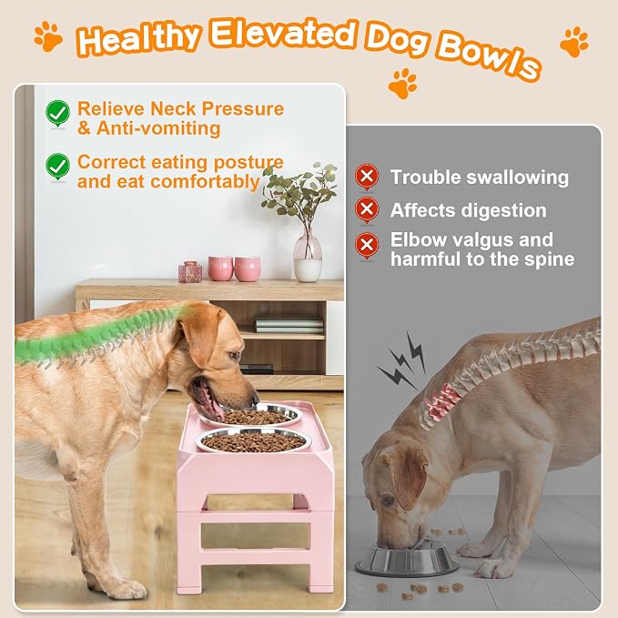 COMESOON Elevated Dog Bowls, 4 Height Adjustable Raised Bowl Stand - Image 3