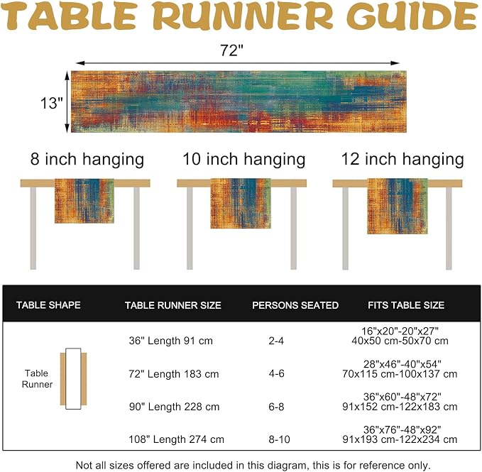 Vintage Blue Orange Dining Table Runner, Retro Abstract Messy Rust | Painting - Image 4