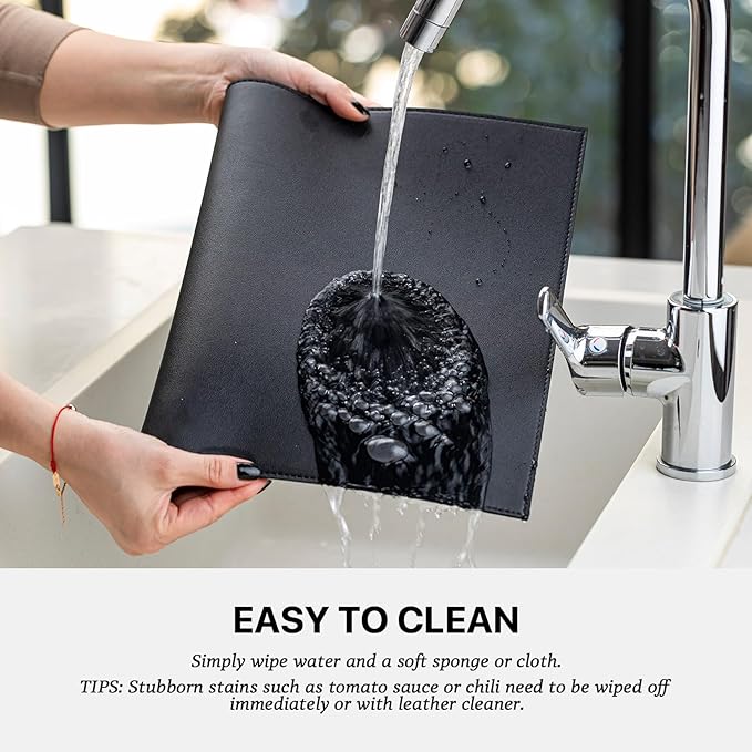 Faux Leather Placemats Set of 8 Vinyl Washable Wipeable Table Mats for Kitchen Dining Table Heat Resistant Waterproof Modern Indoor/Outdoor Placemats Non-Slip Easy Clean Place Mats (Black)