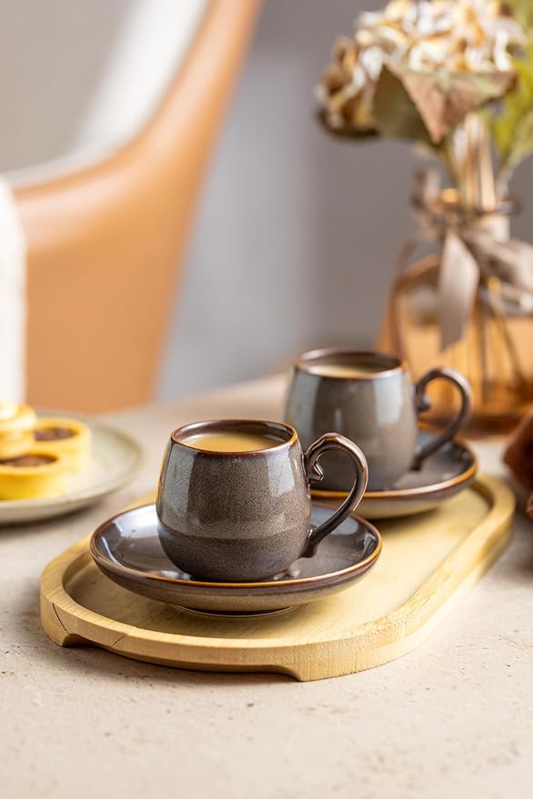 LYEOBOH 3 Ounce Espresso Cups and Saucers Set of 6, Ceramic Small Coffee Cups - Image 6