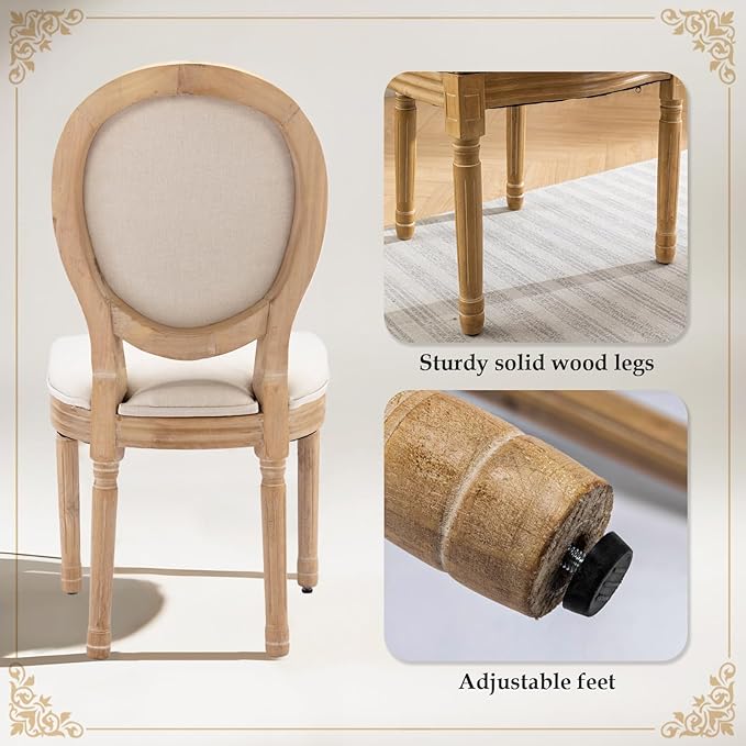 SoarFlash French Dining Chairs Set of 2, Vantage Dining Chair with Round Back, Wood Leg Farmhouse Country Dining Chair for Kitchen,Bedroom,Beige