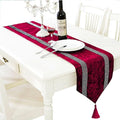 Glam Burgundy Table Runner, Bling Sequin Rhinestone, Ombre Velvet, Double-Layer by Jiino