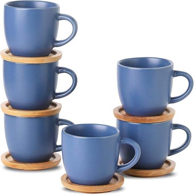 Hasense Espresso Cups and Saucers Set of 6, Demitasse Cups by Hasense