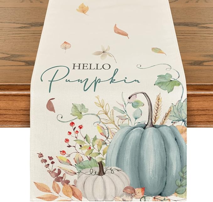 Artoid Mode 210 GSM Fall Table Runner 13x90 Inch Home Party Decor | Aqua Hello by ArtoidMode