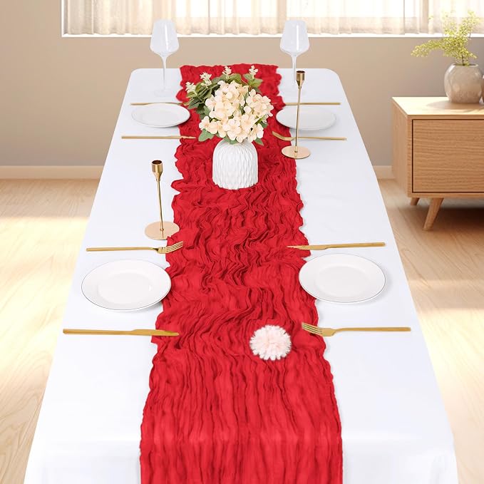 6 Pack Red Cheesecloth Table Runner, 17 x 108 inch, Semi Sheer Boho Cheese - Image 2