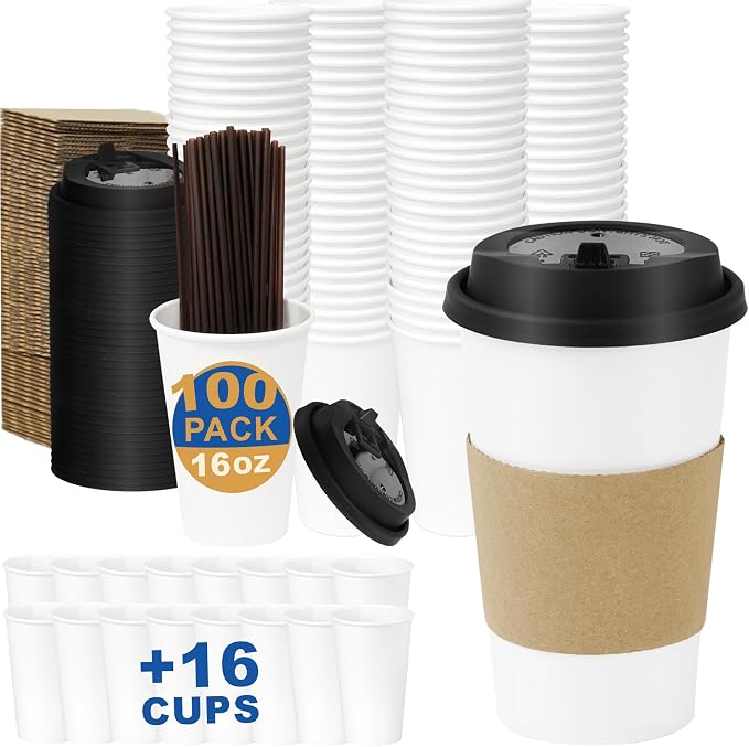 16 oz Coffee Cups + 16 Extra Cups Bulk Disposable To-Go Paper Cups by COOLCAP