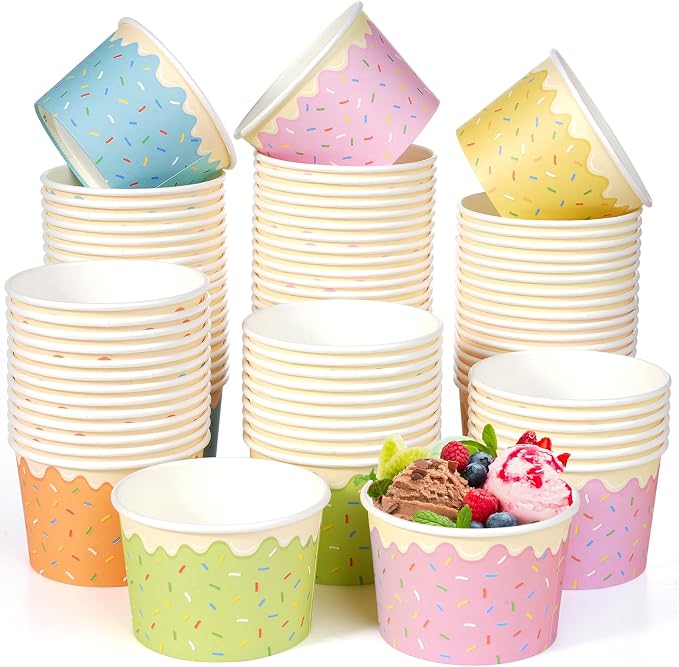 Hallswl 100pcs 9oz Ice Cream Bowls Disposable, Paper Ice Cream Cups, 5 Color by Hallswl