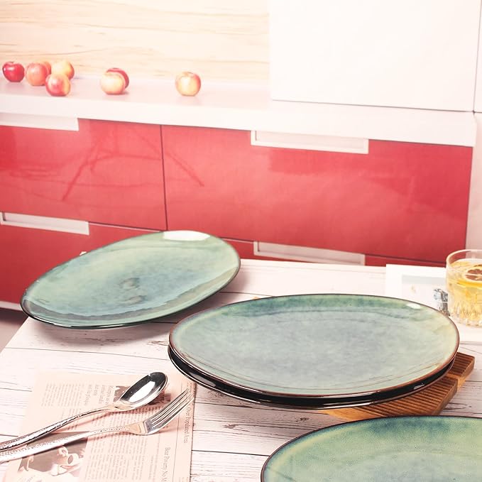 Ceramic Serving Platters - Set of 4 Curved Oval Plates for Entertaining, Modern Kitchen Dishes for Dinner, Fruit, Salad, Serving Trays, 11.5 Inch