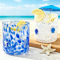 Whaline 2Pcs Ocean Icon Juice Glass 14 Oz Wine Glass White Dark Blue Seashell by Whaline