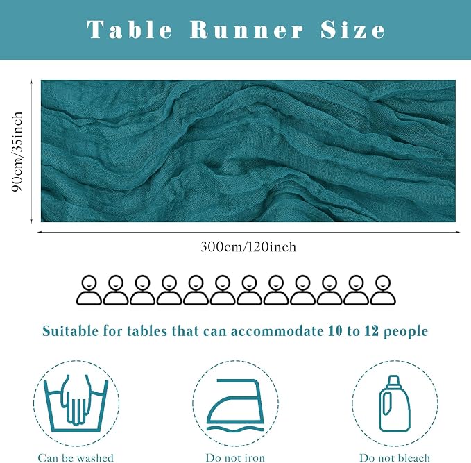 Teal Cheesecloth Table Runner 10FT Runner - Image 3