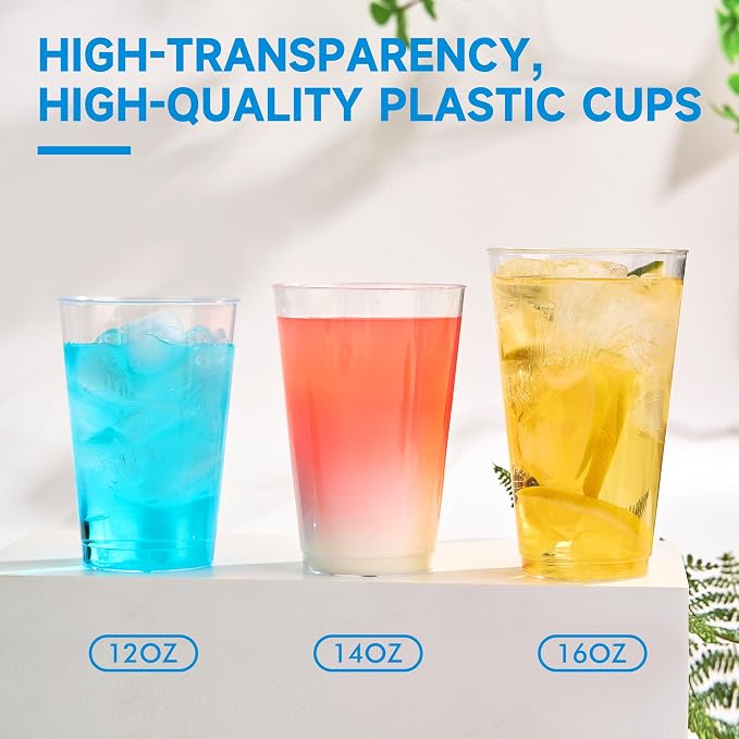 RACETOP 16 oz 100 Pack Disposable Plastic Cups, Disposable Clear Plastic Cups - Image 6