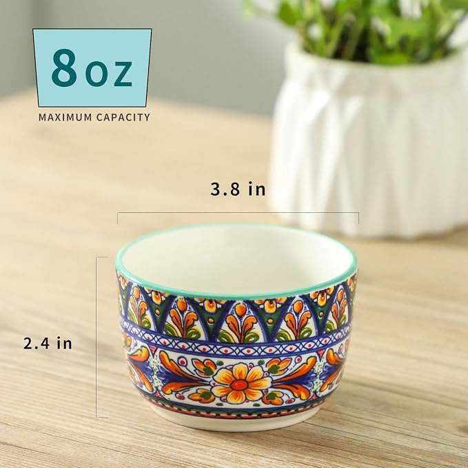 8 oz Ramekins Oven Safe Set of 6, Ceramic Sauce Cups, Bohemian | Ideal - Image 4