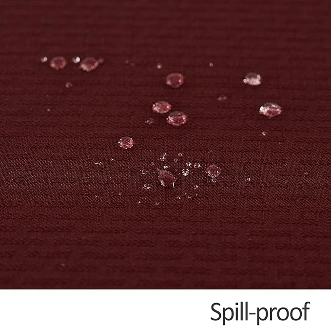 maxmill Round Weaved Texture Design Tablecloth Spill-Proof Wrinkle Free Soft Washable Table Cloth for Circular Table Cover, for Dining Room Buffet Banquet Parties Holiday Dinner, 90 Inch Burgundy