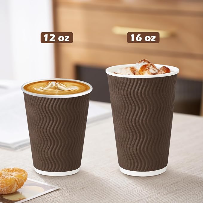 Clawsoff 500 Pack 16oz Insulated Disposable Paper Coffee Cups Brown | Thick - Image 5