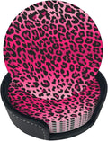 6 Pcs Pink Leopard Print Leather Coasters by NiuKom