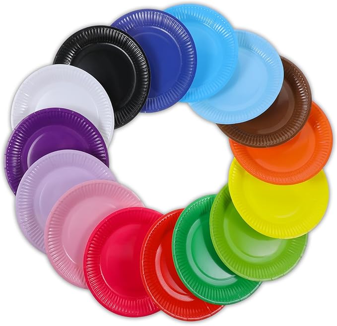 300 PCS Dessert Paper Plates Bulk, 7" Disposable Plates, Microwaveable Solid Construction, Round Colored Paper Plates for Parties Weddings Birthdays Everyday Use