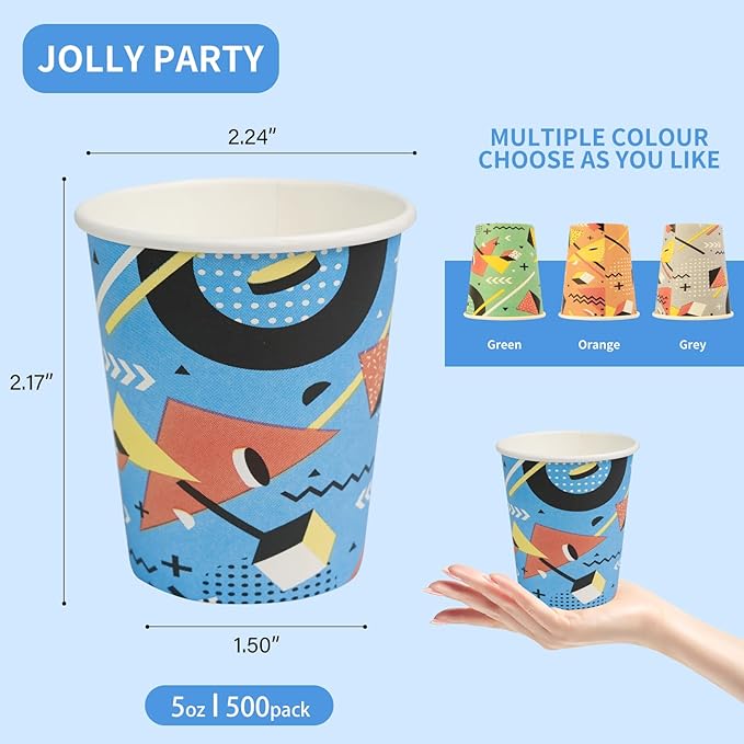 500 Pack 5oz Disposable Paper Cups, Mini Colorful Small Mouthwash Cups, for Parties, Picnics, Barbecues, Travel and Events, Polygon