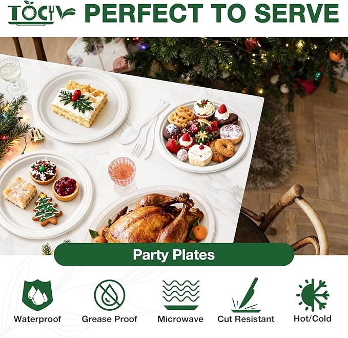 Compostable Paper Plates 10 inch 144 Count Disposable Heavy Duty Large Party Plates Bulk for Dinner Appetizer Dessert Cake Birthday Holiday Party Supplies White