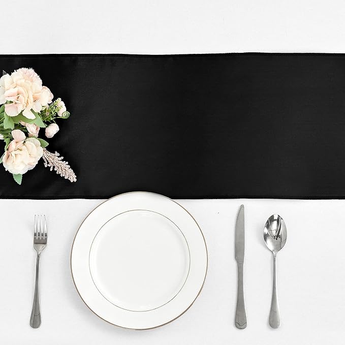 4-Pack Black Satin Table Runner 12 x 108 Inch Long Bright and Smooth Silk - Image 2