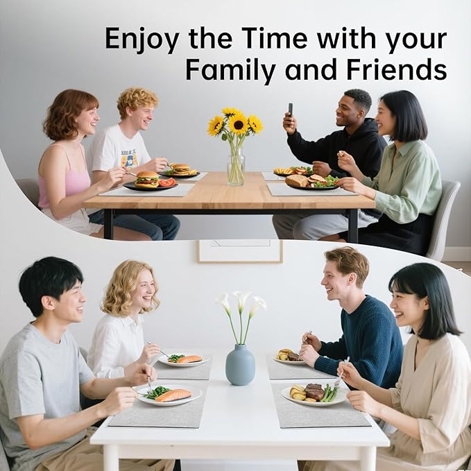 Blue Forest Placemats Set of 6, Dual-Layered Thickened Faux Linen Table Mats Heat Resistant Machine Washable Wrinkle Free Place Mats for Kitchen Dining Outdoor/Indoor (Cream Beige)