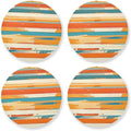 Red Stripes 4 Piecing Set Round Drink Coaster Cork Trivets by KLL