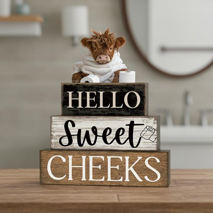Moucuny 4 Pcs Bathroom Shelf Decor Highland Cow Farmhouse Bathroom Decor and - Image 8