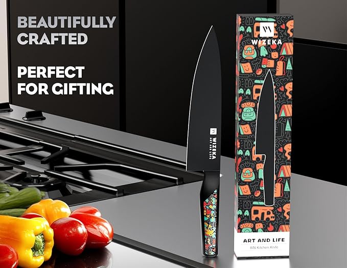 WIZEKA Chef Knife: 8 Inch: Extreme Sharp Kitchen Knife: Full Tang High Carbon Stainless Steel: Chef's knife with Ergonomic Handle with Unique Patterns,Art Life Series