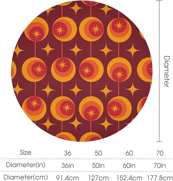 Modern Mid Century Round Tablecloth, Abstract Vintage Geometric Print Tablecloth for Home Party Dining Room Kitchen Decor 36Inch(90cm)