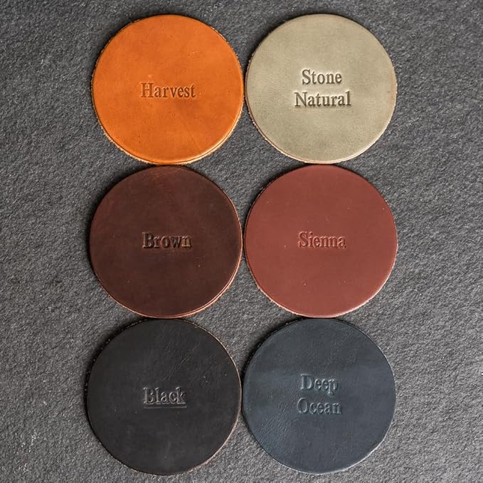 Ox & Pine Personalized Leather Coaster - Sold Individually or in Sets of 4 - Customize Inscription - 100% Full-Grain Leather – 4" Round or 4" Square (Round, Deep Ocean, 1 Individual Coaster)