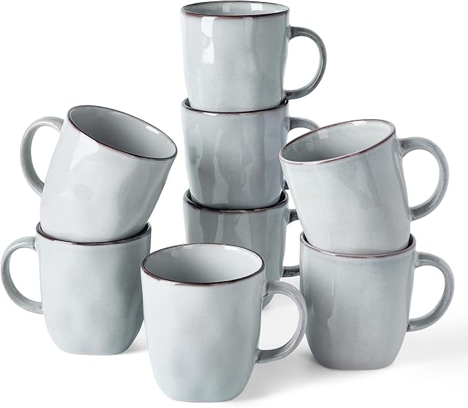 famiware Coffee Mugs Set of 8, Ocean Square 13oz Coffee Cup Set by Famiware