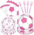 Rakuto Pink Soccer Party Decorations 96PCS Plates Napkins Set | Pink Soccer by Rakuto