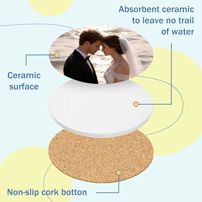 Custom Ceramic Coaster, Personalized Non-Slip Coasters for Crafts, Customized DIY Absorbent Drink Coasters with Text Logo Image, Cork Base for Office, Bar, Kitchen, Halloween