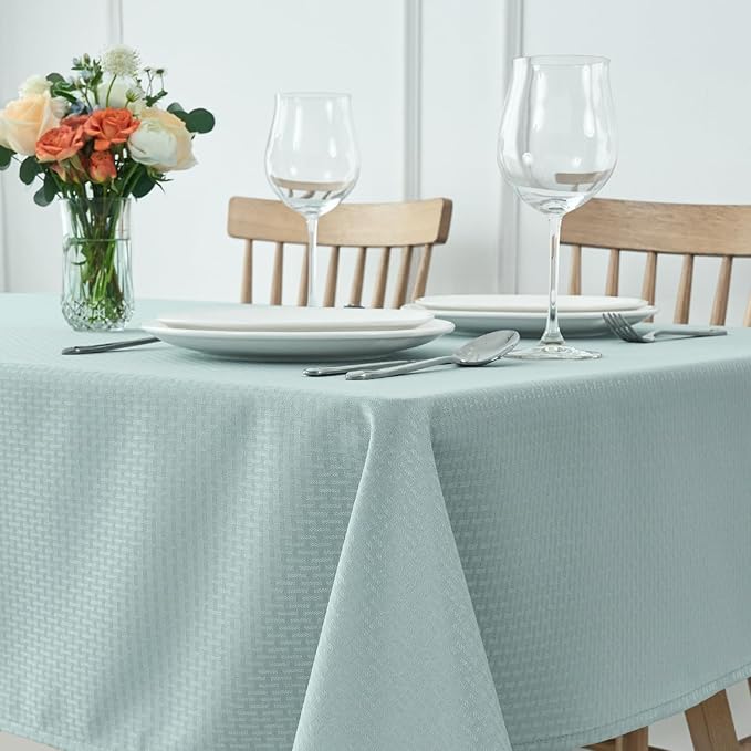 maxmill Square Tablecloth Weaved Texture Stain Resistant Waterproof Wrinkle Free Washable Soft Table Cloth, Decorative Fabric Table Cover for Dining Room Dinner Parties, 52 x 52 Inch, Dusty Blue