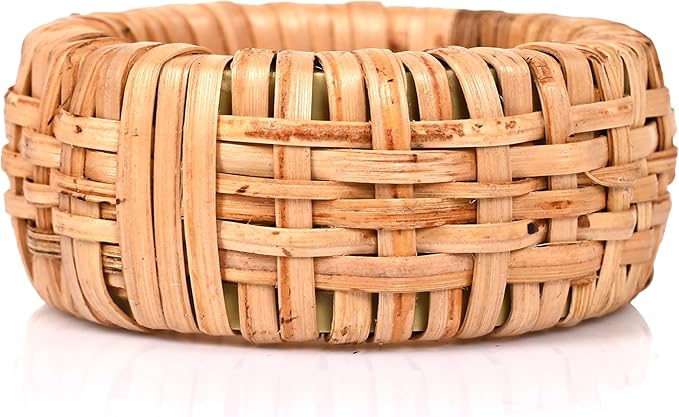 Woven Cane Napkin Rings for Table Settings, Textured Cane Napkin Holder Set of 8 - Image 9