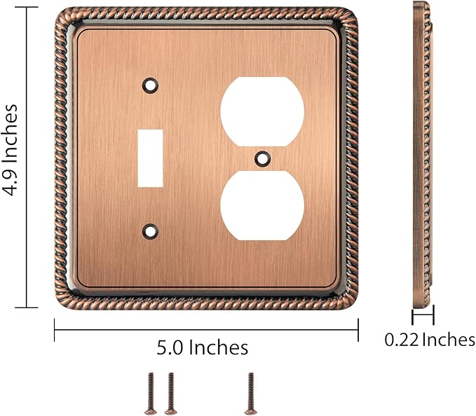Henne Bery Rope Edge Decorative Wall Plate Switch Plate Outlet Cover (Toggle/Duplex, Antique Copper)