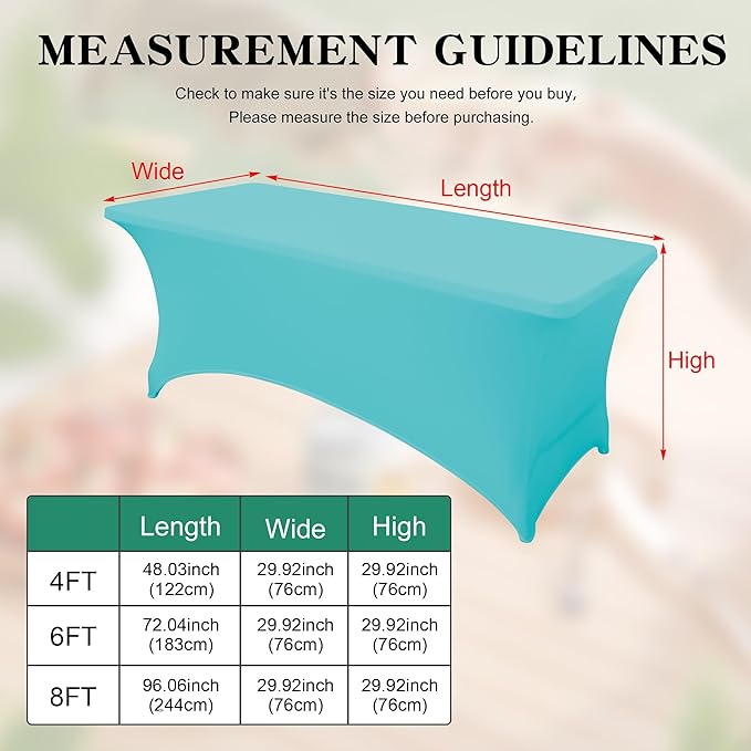 6Pack 8FT Table Cloth for Rectangular Fitted Events Stretch Sky Blue Table Covers Washable Spandex Tablecloth Protector for Party, Wedding, Cocktail, Banquet, Festival