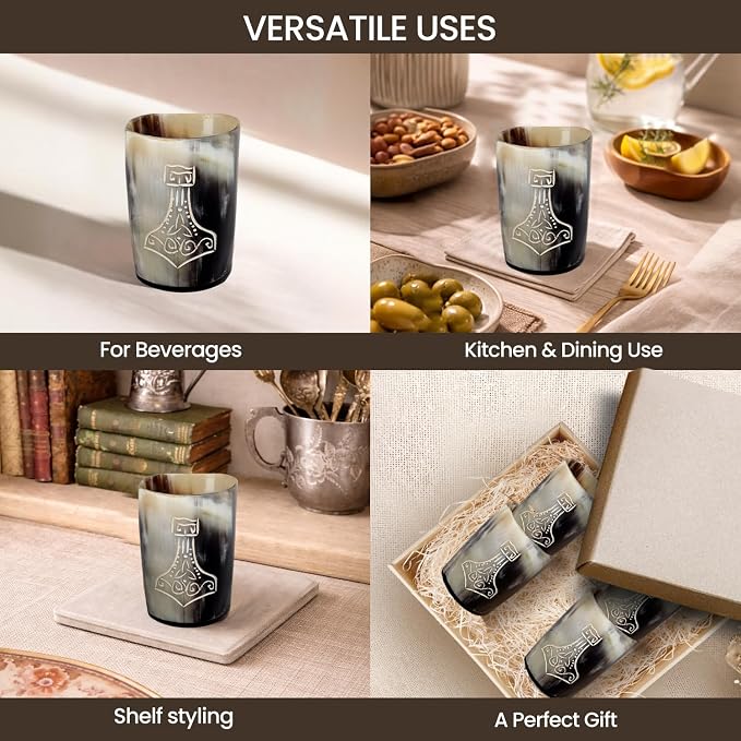 Handicrafts Home Viking Horn Shot Glasses Set of 4, Handmade Natural Ox Horn - Image 4