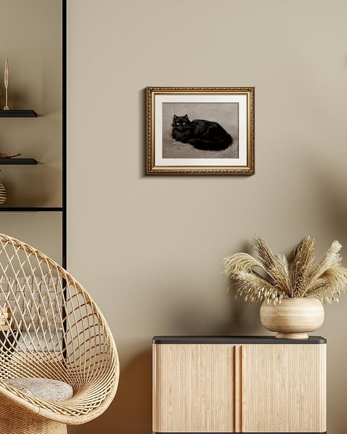 InSimSea Gold Picture Framed Wall Art, Living Room Vintage Black Cat Bathroom Wall Decor, Animal Canvas Print Art, Classical Home Farmhouse Decor, Antique Paintings with Frame 13x16inch