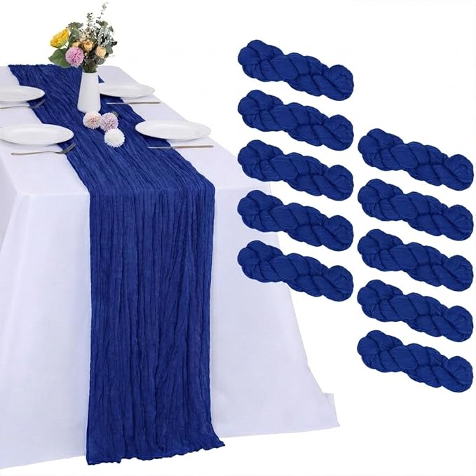 10 Pack Royal Blue Cheesecloth Table Runner 9FT Boho Gauze Fabric Table Runner by RestfulGlow