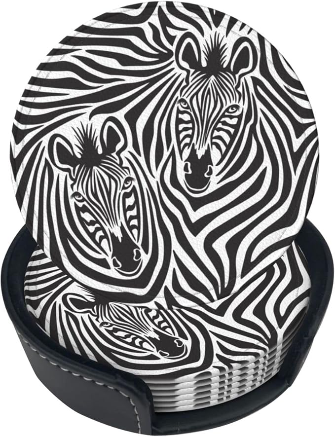 6 Pcs Zebra Couple Leather Coasters by NiuKom