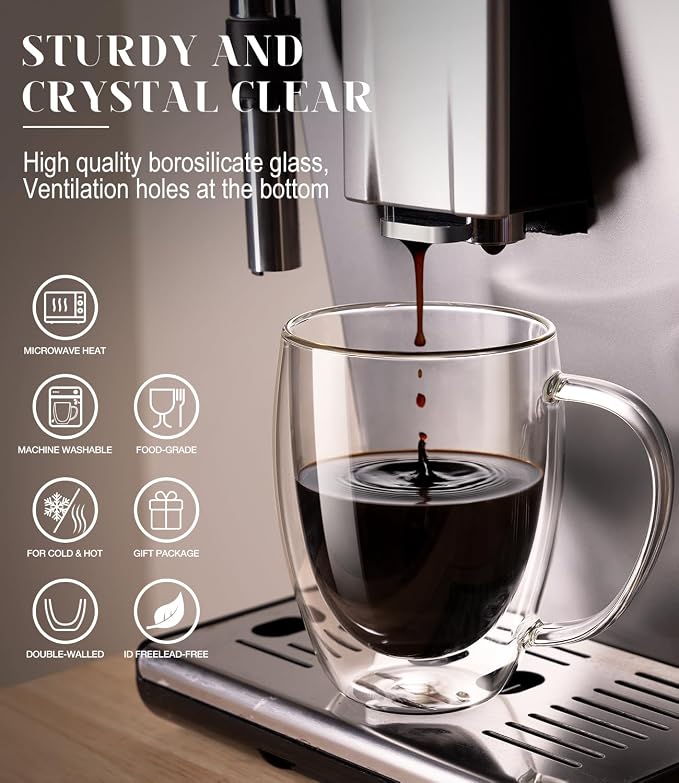 Double Walled Glass Coffee Mugs, 12.5OZ Cups Set of 4 - Image 6