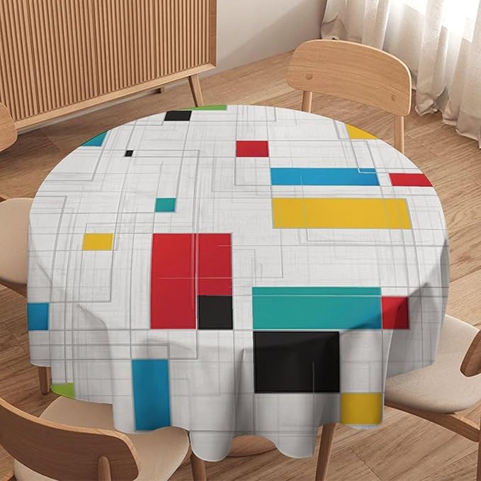 Mid Century Round Tablecloth, Abstract Geometric Mid Century Retro 50S 60S Tablecloth for Home Party Dining Room Kitchen Decor 70Inch(178cm)