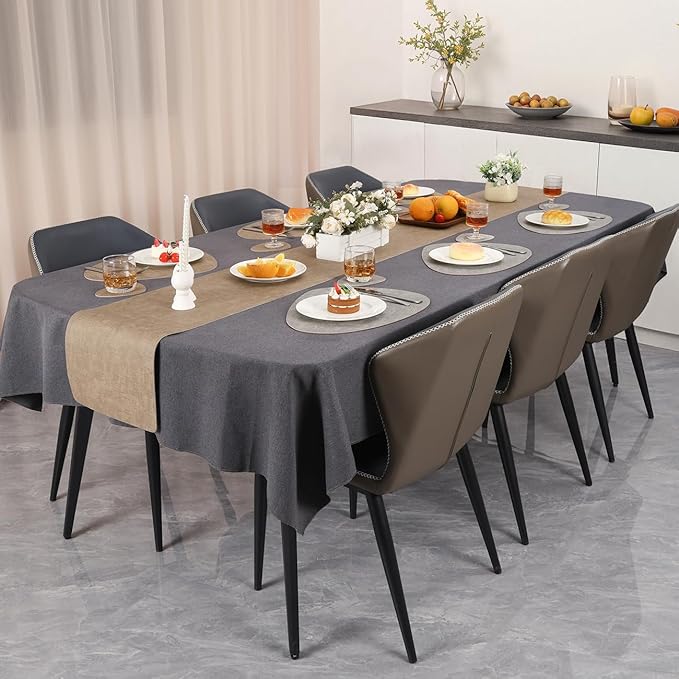 Placemats and Coasters, Washable Placemats Round Faux Leather Wipeable Place Mats Non Slip Heat Resistant Indoor Outdoor Table Mats (Set of 4, Light Gray Beige)