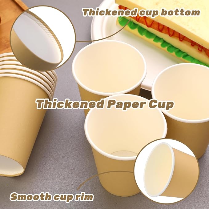 50 Pack 8 Oz Disposable Paper Cups, Khaki Paper Coffee Cups | Hot Coffee Cups - Image 6