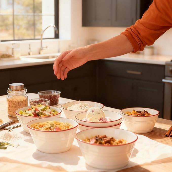 Ceramic Bowls Set of 6, 27oz Deep Soup Bowls for Kitchen Large 6 Inch Bowl for Oatmeal, Cereal,Pasta, Fruit, Salad, Ramen, and Rice Dishwasher & Microwave Safe