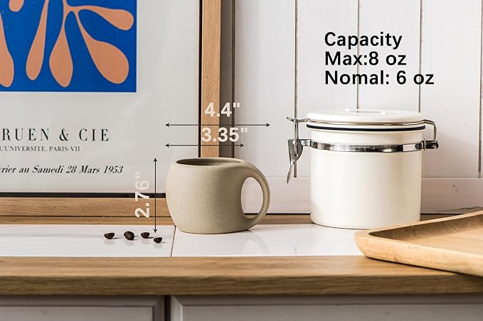Ceramic Cappuccino Cups with Handle, Natural Beige, 6 oz, Clay Espresso Cups - Image 2