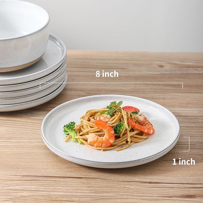 Ceramic Dinner Plates Set of 6,Stoneware 8 Inch,Microwave,Dishwasher and Oven Safe,Porcelain Dessert Plates for Pasta,Salad and Steak,Christmas Gift,Dishes for Kitchen,Scratch Resistant,White